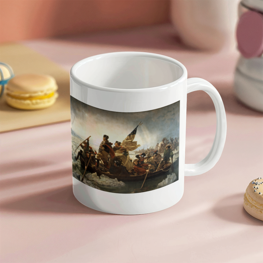 George Washington's Crossing of the Delaware River Coffee Mug (11 oz) Patriotic Famous Painting Mugs Emanuel Leutze Art