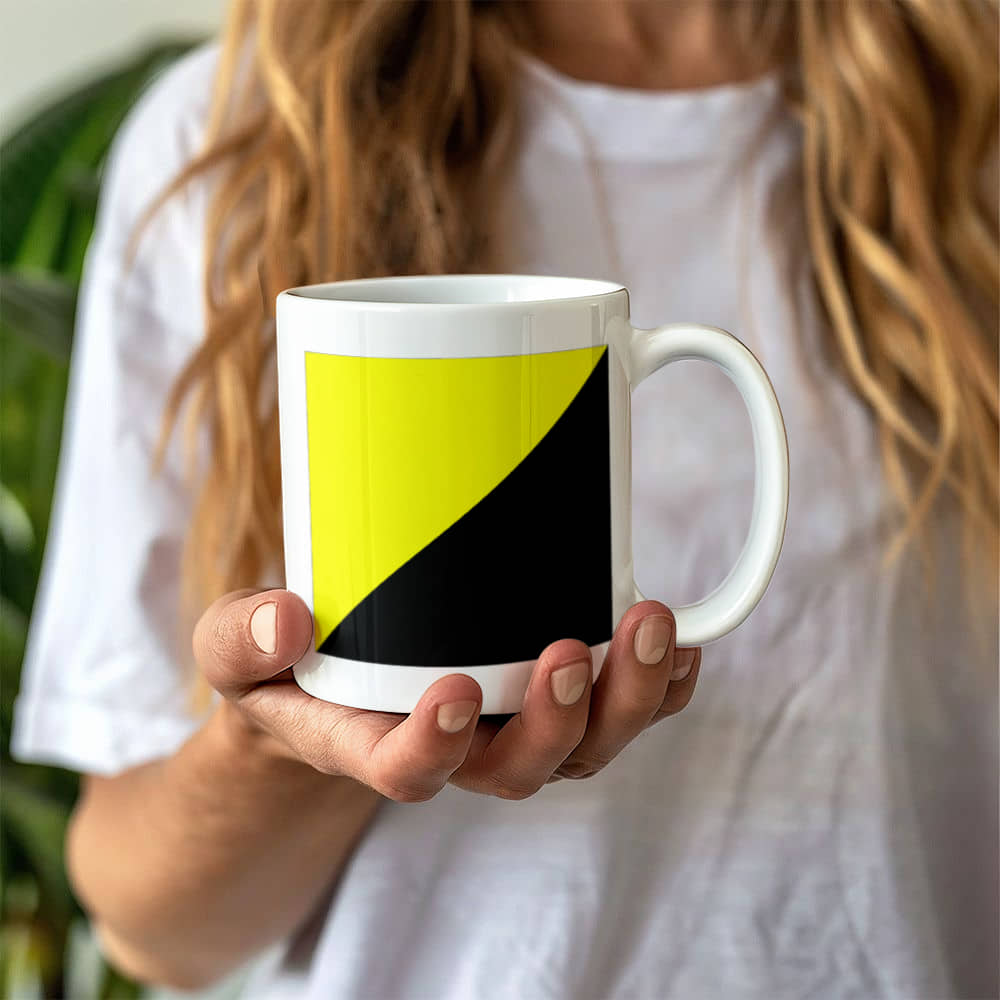 Ancap Flag Coffee Mug (11 oz) Anarchocapitalist Black and Yellow Anarchist Libertarian Merch