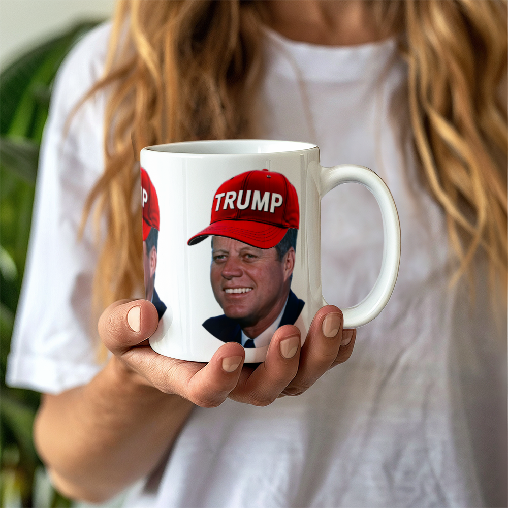 JFK Wearing Trump Hat Coffee Mug John F Kennedy Meme Graphic Funny Mugs for Trump 2024 Supporters