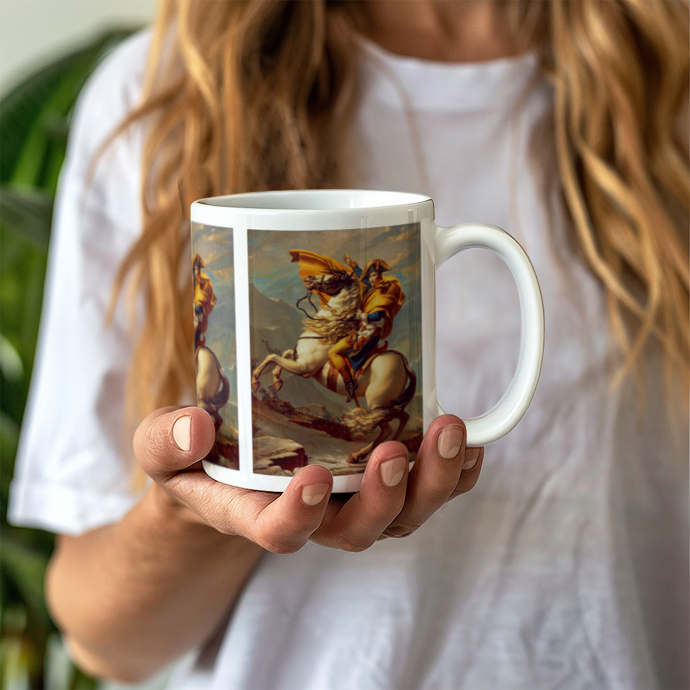 Napoleon Crossing the Alps Coffee Mug (11 oz) Famous Painting by Jacques-Louis David Artwork Cup