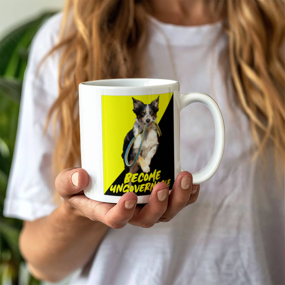 Become Ungovernable Coffee Mug (11 oz) Dog Meme Voluntaryist Ancap Flag Graphic Anarchocapitalist Anarchist Libertarian Merch