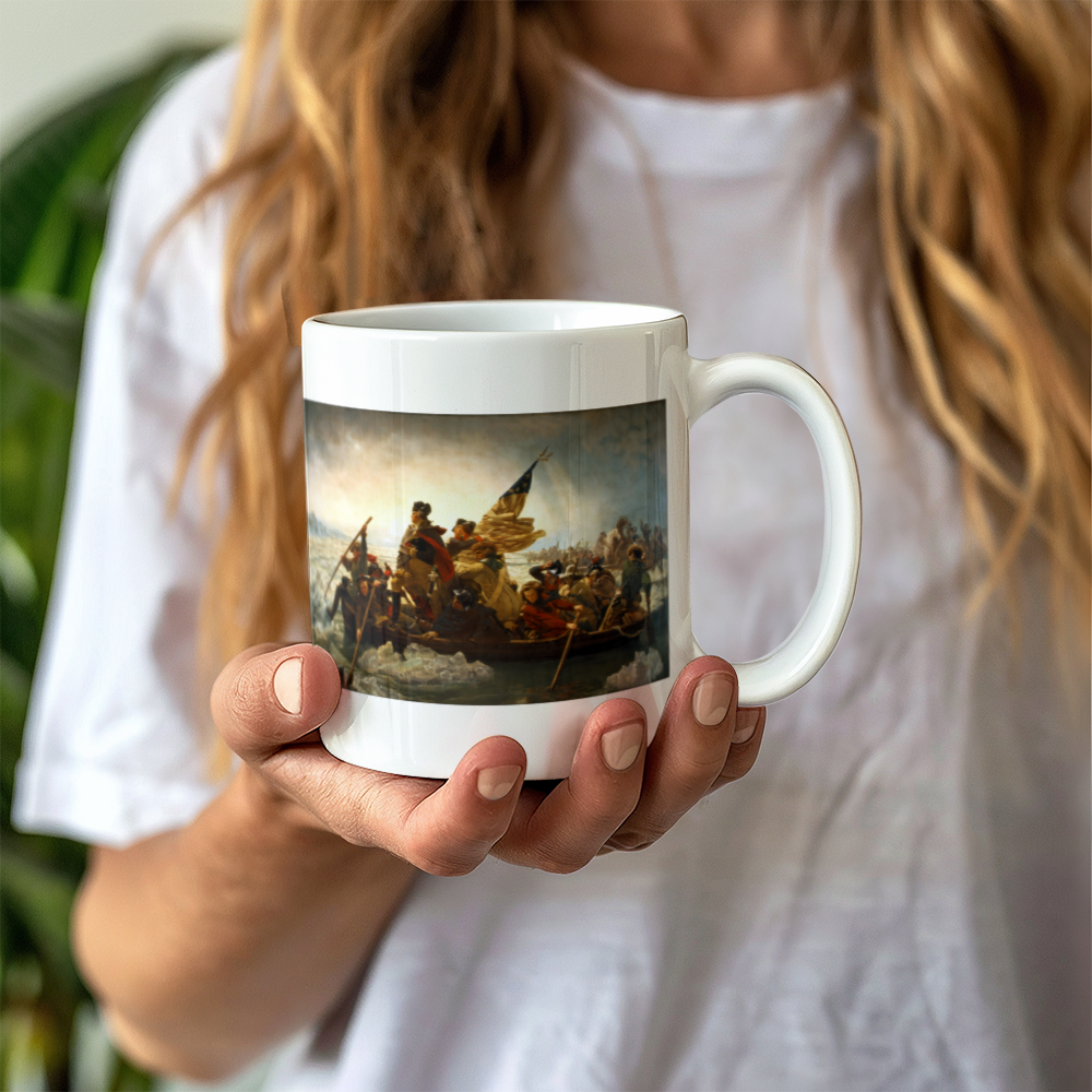 George Washington's Crossing of the Delaware River Coffee Mug (11 oz) Patriotic Famous Painting Mugs Emanuel Leutze Art