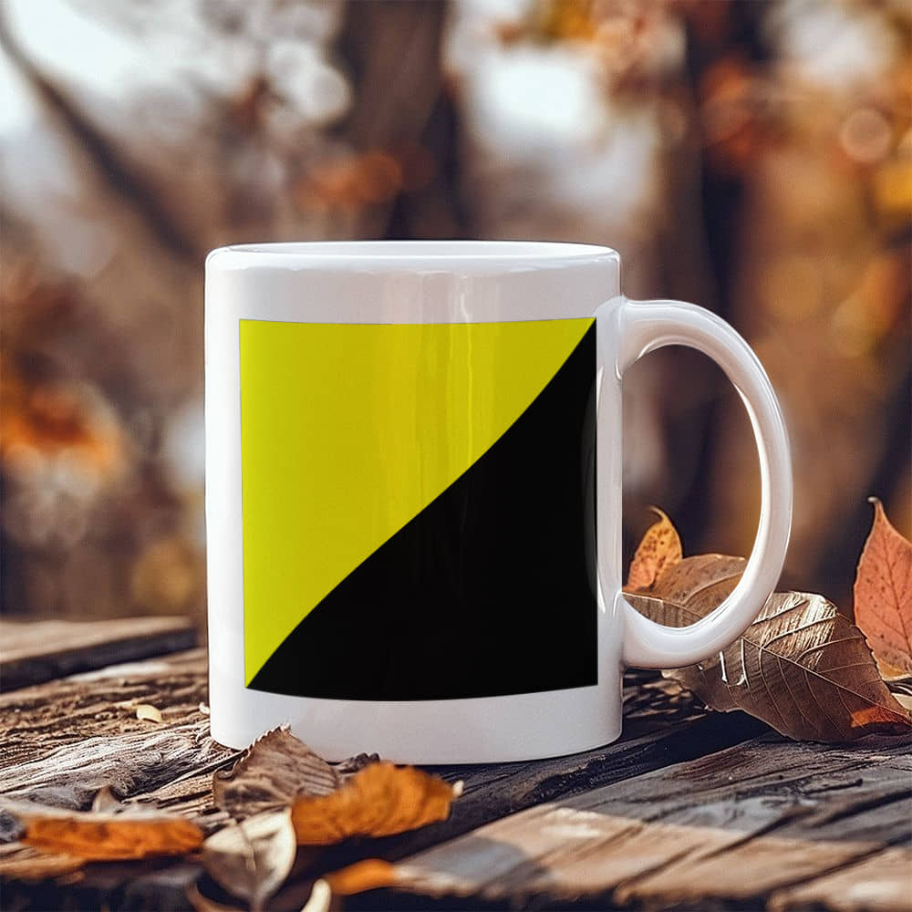 Ancap Flag Coffee Mug (11 oz) Anarchocapitalist Black and Yellow Anarchist Libertarian Merch