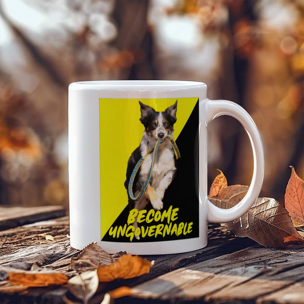 Become Ungovernable Coffee Mug (11 oz) Dog Meme Voluntaryist Ancap Flag Graphic Anarchocapitalist Anarchist Libertarian Merch