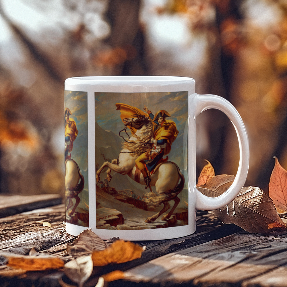 Napoleon Crossing the Alps Coffee Mug (11 oz) Famous Painting by Jacques-Louis David Artwork Cup