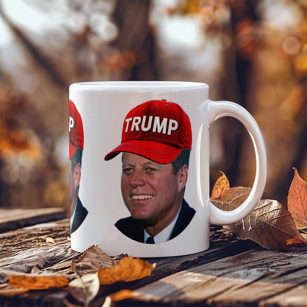 JFK Wearing Trump Hat Coffee Mug John F Kennedy Meme Graphic Funny Mugs for Trump 2024 Supporters