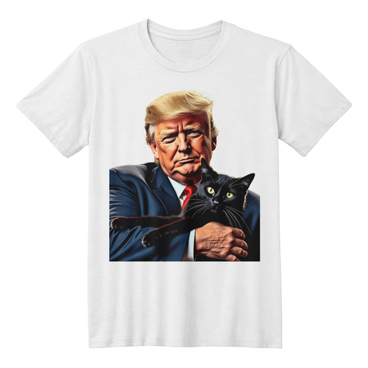 Donald Trump Holding Black Cat They're Eating the Cats Trump 2024 Funny Graphic T-Shirt (100% Cotton)