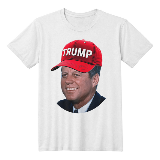 JFK Wearing Trump Hat Funny John F Kennedy Meme Graphic T-Shirt (100% Cotton)