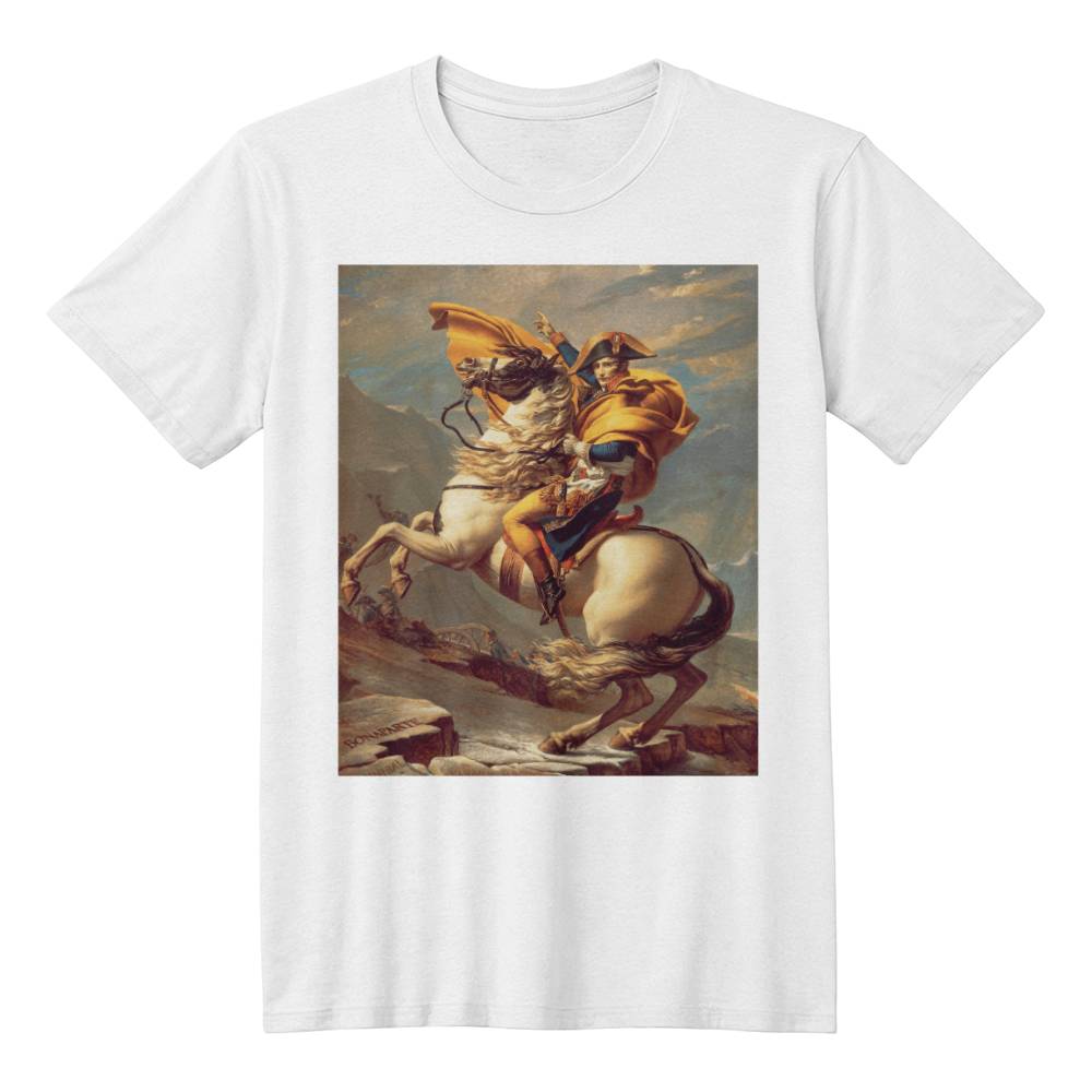 Napoleon Crossing the Alps Shirt Famous Painting by Jacques-Louis David Art Lover T-Shirt (100% Cotton)