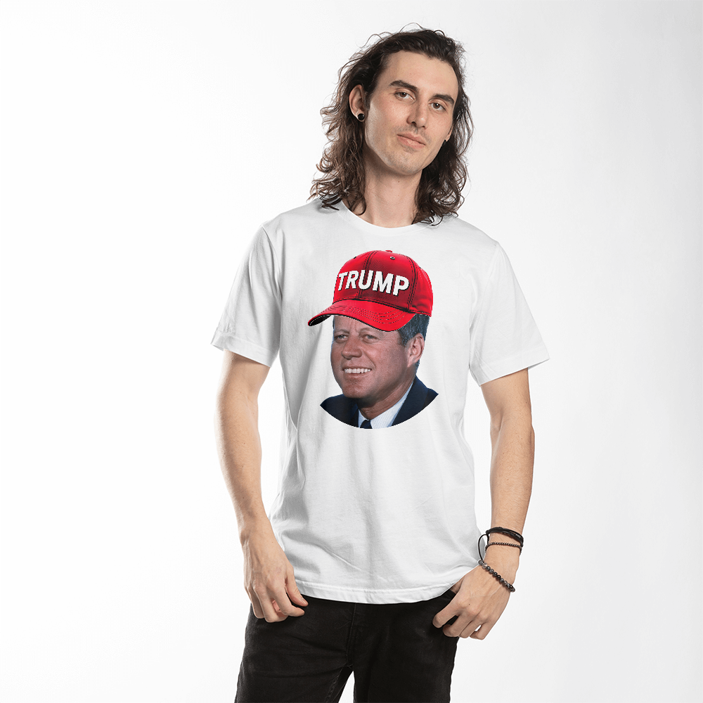 JFK Wearing Trump Hat Funny John F Kennedy Meme Graphic T-Shirt (100% Cotton)