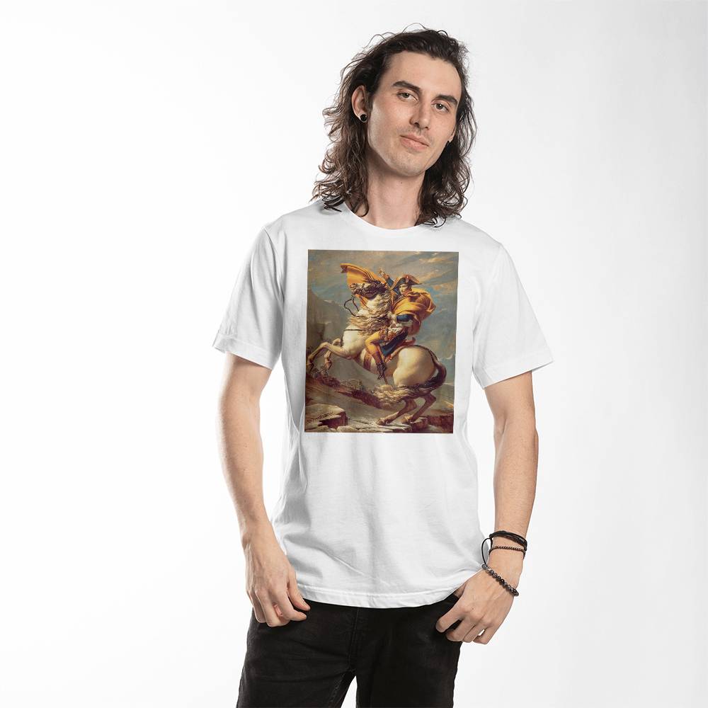 Napoleon Crossing the Alps Shirt Famous Painting by Jacques-Louis David Art Lover T-Shirt (100% Cotton)