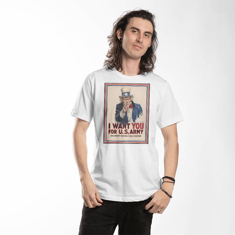 Uncle Sam Shirt WW1 Propaganda Poster I Want You for U.S. Army James Montgomery Flagg Art T-Shirt (100% Cotton)