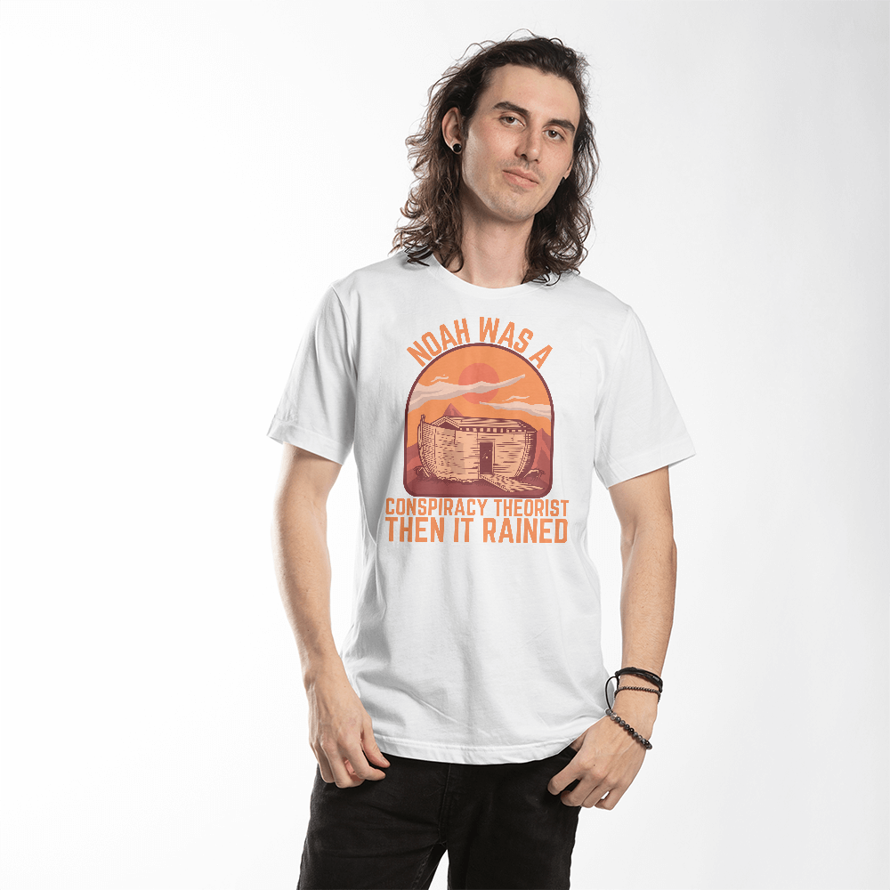 Noah Was a Conspiracy Theorist Then It Rained Hooded Sweatshirt Vintage Sunset Ark Graphic T-Shirt (100% Cotton)