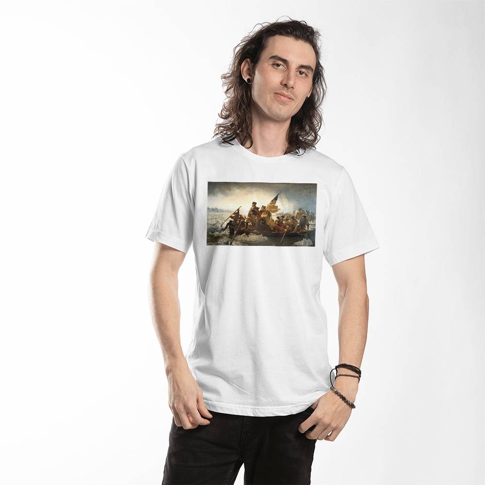 George Washington's Crossing of the Delaware River Emanuel Leutze Painting Graphic T-Shirt (100% Cotton)