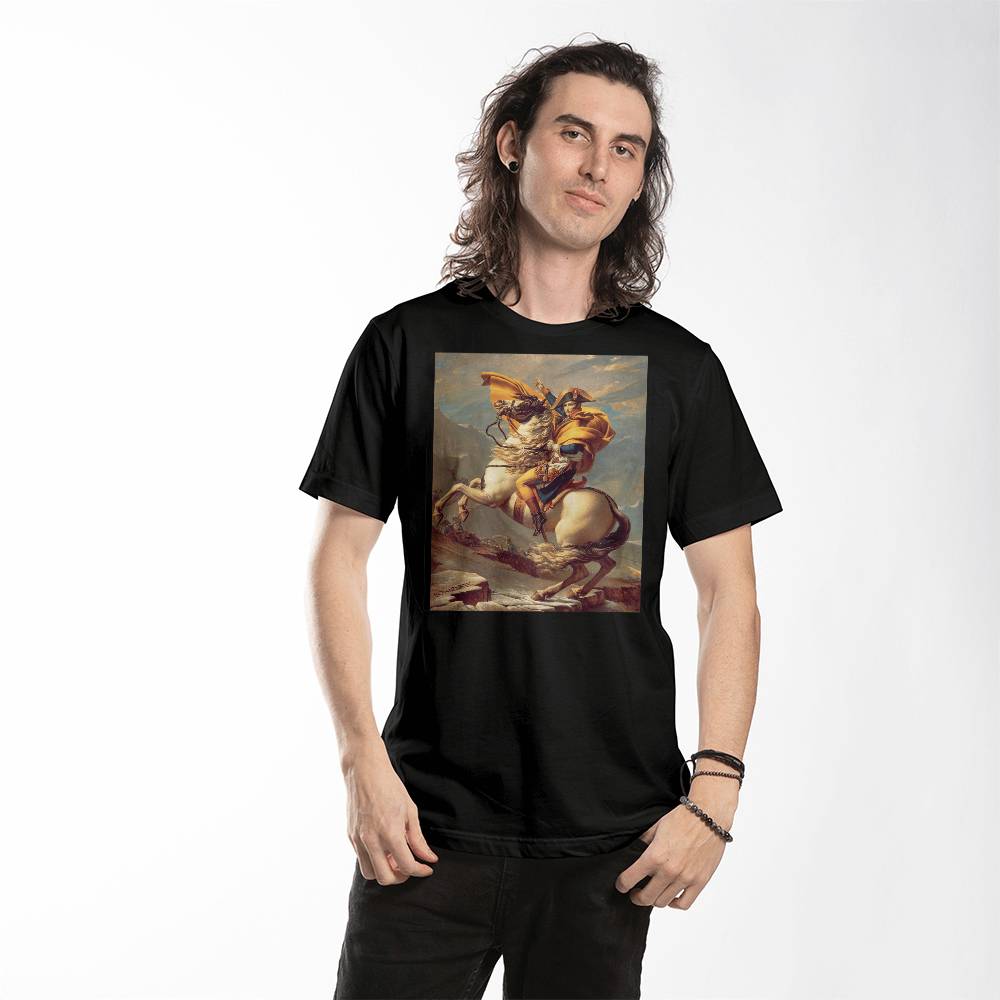 Napoleon Crossing the Alps Shirt Famous Painting by Jacques-Louis David Art Lover T-Shirt (100% Cotton)