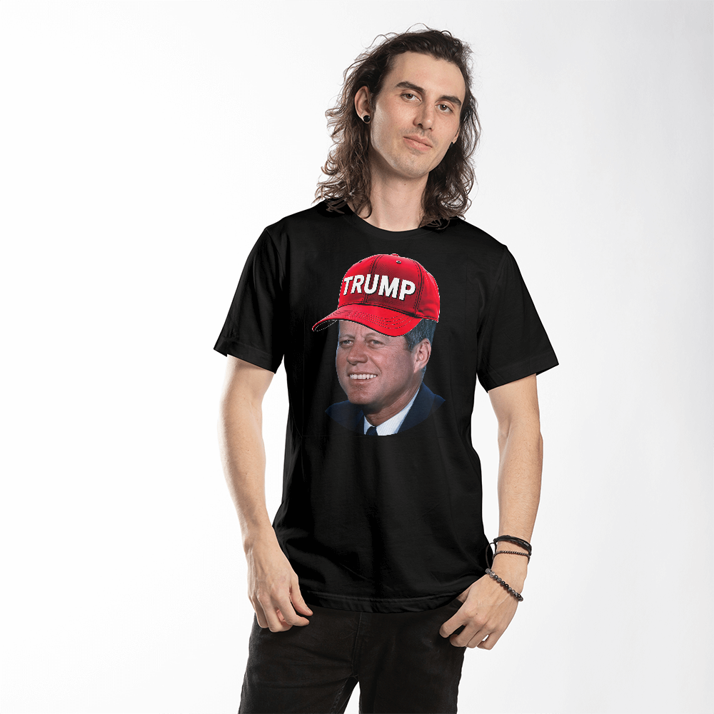 JFK Wearing Trump Hat Funny John F Kennedy Meme Graphic T-Shirt (100% Cotton)