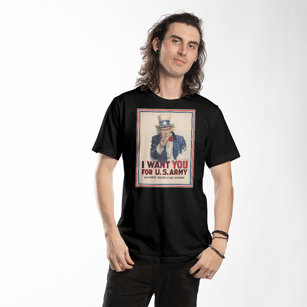 Uncle Sam Shirt WW1 Propaganda Poster I Want You for U.S. Army James Montgomery Flagg Art T-Shirt (100% Cotton)