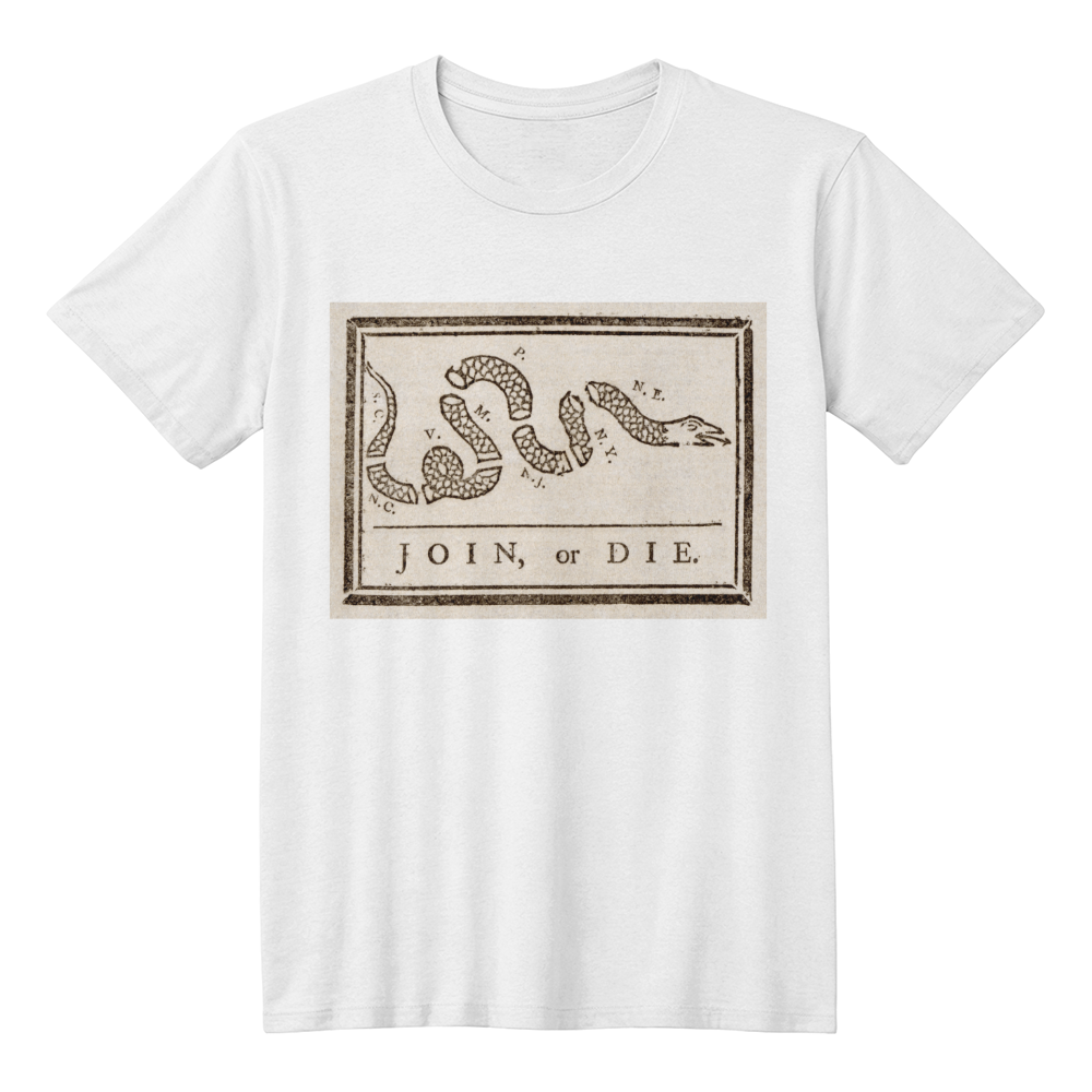 Join or Die Shirt Revolutionary War Snake Libertarian Graphic T-Shirt (100% Cotton)