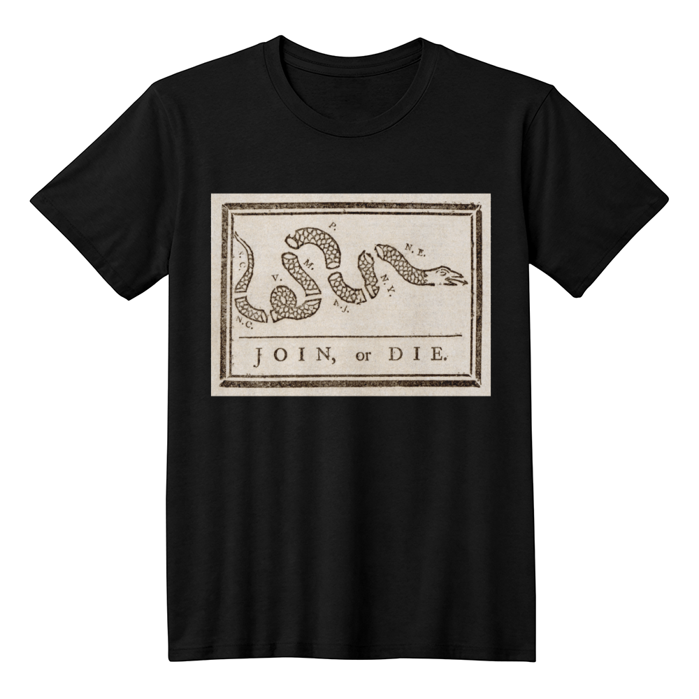 Join or Die Shirt Revolutionary War Snake Libertarian Graphic T-Shirt (100% Cotton)