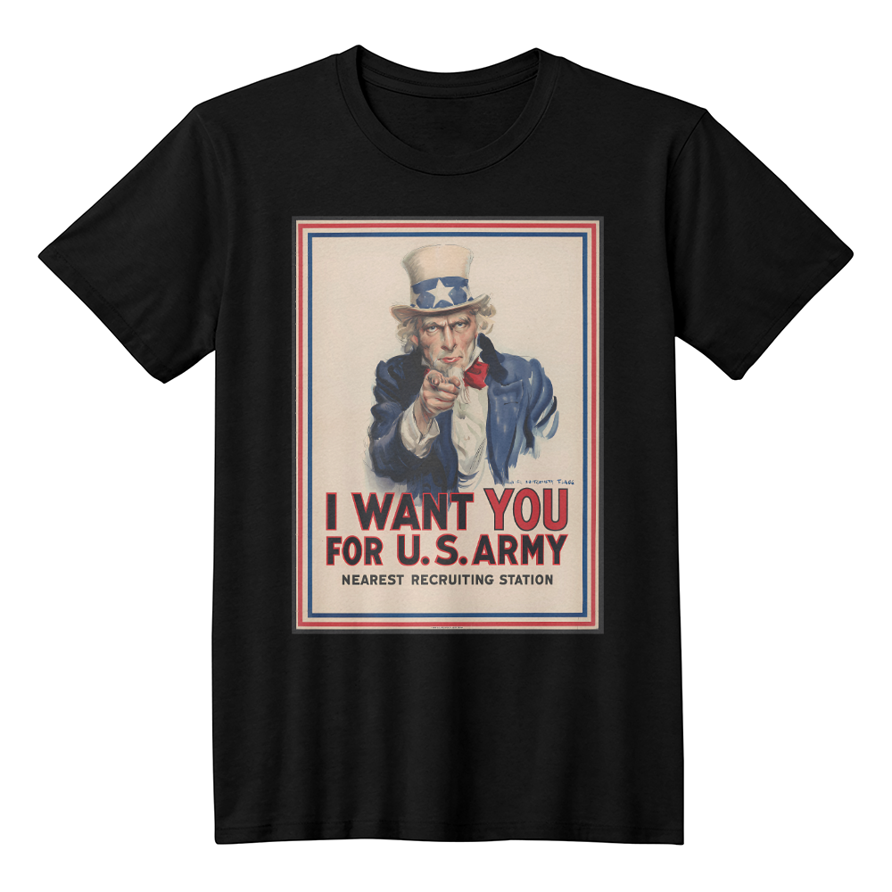 Uncle Sam Shirt WW1 Propaganda Poster I Want You for U.S. Army James Montgomery Flagg Art T-Shirt (100% Cotton)