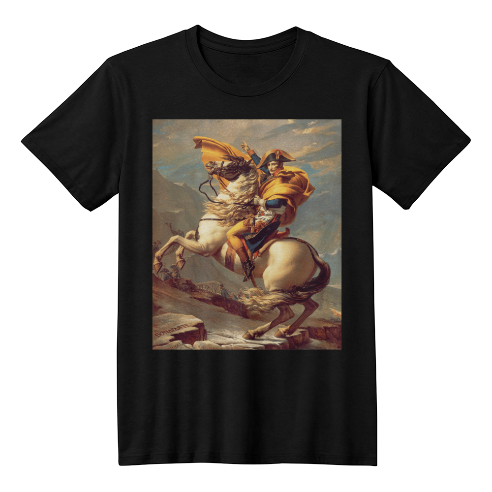 Napoleon Crossing the Alps Shirt Famous Painting by Jacques-Louis David Art Lover T-Shirt (100% Cotton)