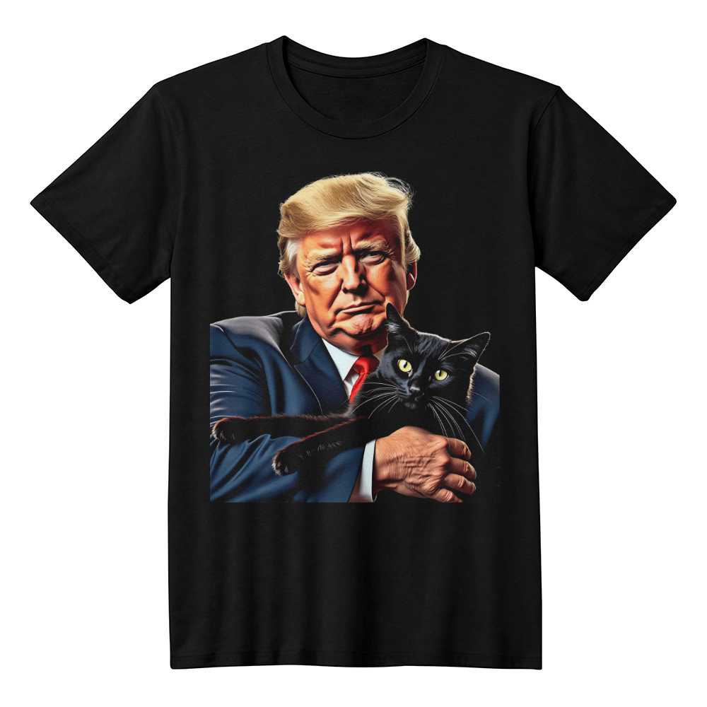 Donald Trump Holding Black Cat They're Eating the Cats Trump 2024 Funny Graphic T-Shirt (100% Cotton)