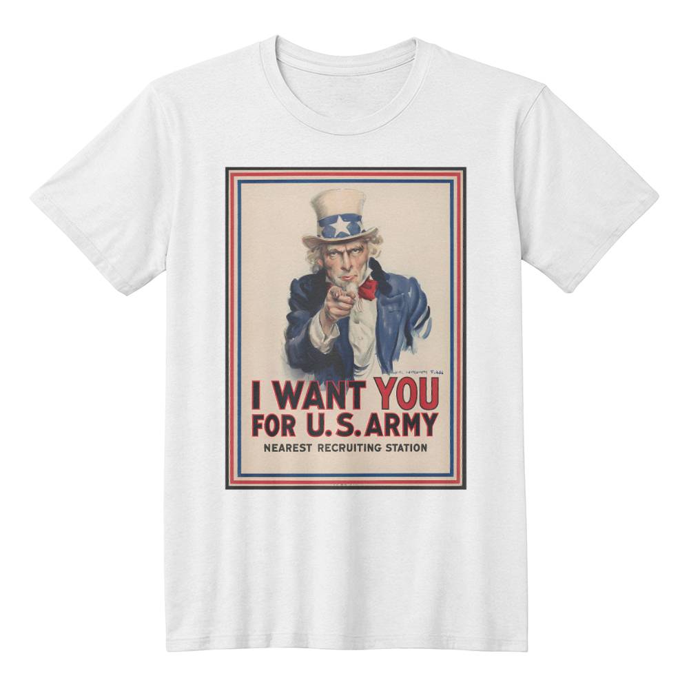 Uncle Sam Shirt WW1 Propaganda Poster I Want You for U.S. Army James Montgomery Flagg Art T-Shirt (100% Cotton)