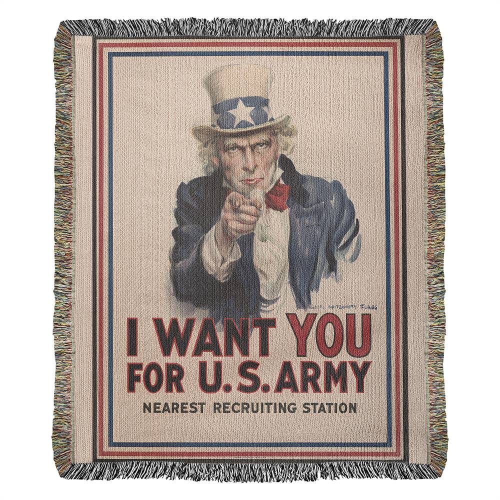 WW1 Propaganda Poster Uncle Sam Blanket 100 Percent Cotton Throw Blanket 100% Cotton 50x60" James Montgomery Flagg I Want You for U.S. Army