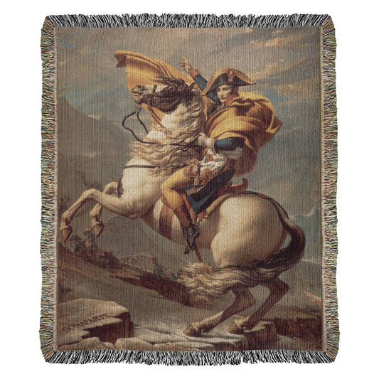 Napoleon Crossing the Alps 100 Percent Cotton Throw Blanket Woven Made in USA 50x60” Famous Painting by Jacques-Louis David Artwork Blanket