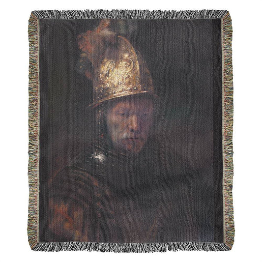 Rembrandt The Man with the Golden Helmet 100 Percent Cotton Throw Blanket Woven Made in USA 50x60”