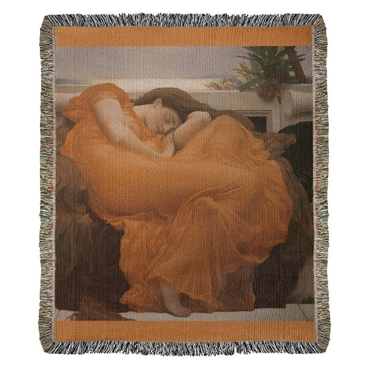 Flaming June Blanket 100 Percent Cotton Throw Blanket 100% Cotton 50x60" Fine Art Frederic Leighton Painting