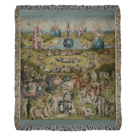 The Garden of Earthly Delights 100 Percent Cotton Throw Blanket Woven Made in USA 50x60” Hieronymus Bosch Painting Artwork Blanket