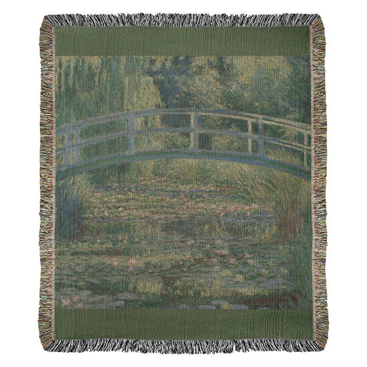 Monet Water Lily Pond 100 Percent Cotton Throw Blanket Woven Made in USA 50x60” Famous Painting Artwork Blanket