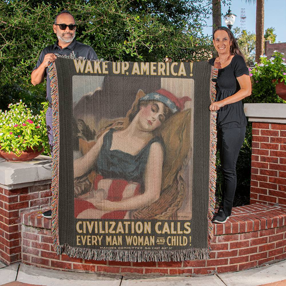 WW1 Propaganda Poster Blanket 100 Percent Cotton Throw Blanket 100% Cotton 50x60" Wake Up America Civilization Calls