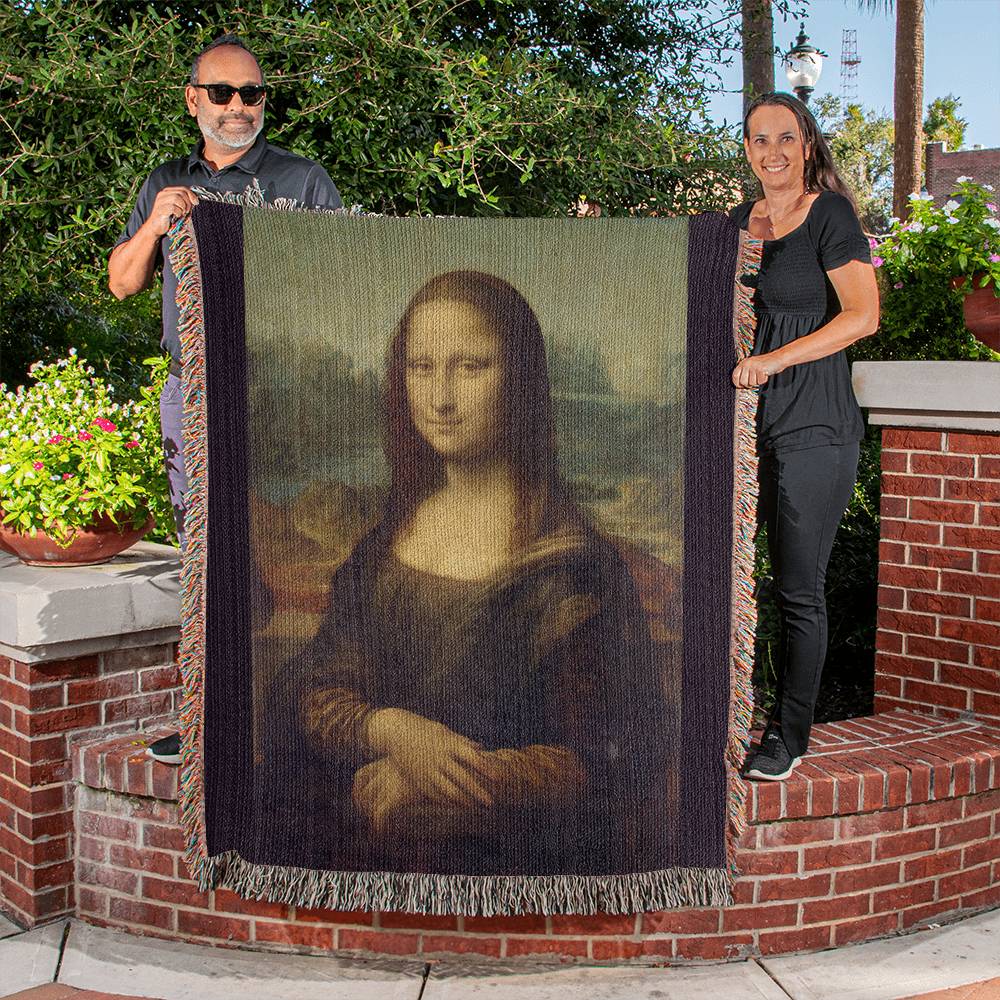 Mona Lisa 100 Percent Cotton Throw Blanket Woven Made in USA 50x60” Famous Painting Leonardo da Vinci Artwork Blanket