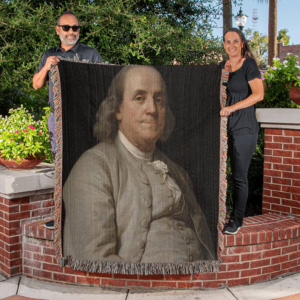 Ben Franklin Portrait Blanket 100 Percent Cotton Throw Blanket 100% Cotton 50x60" Fine Art Joseph-Siffred Duplessis Painting