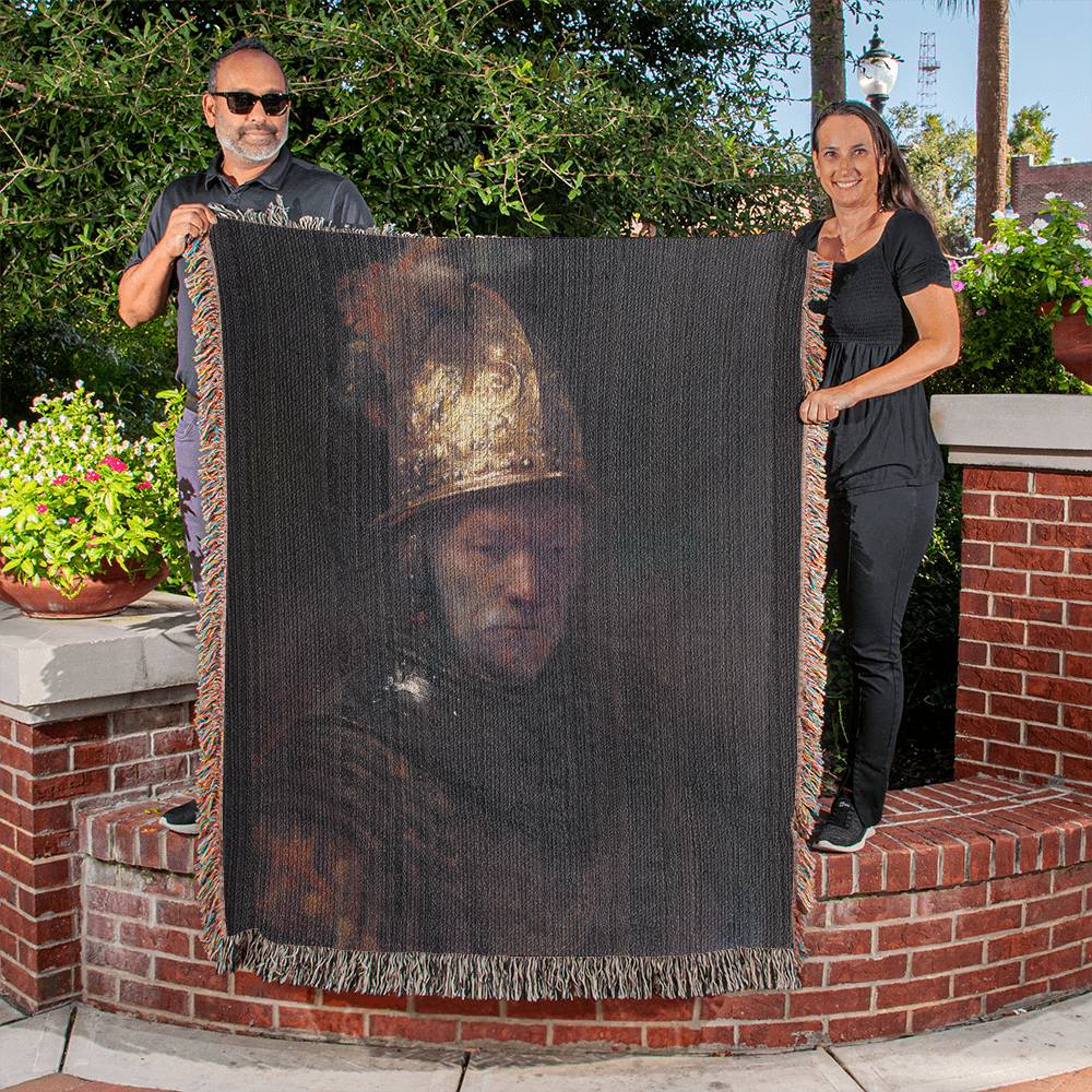 Rembrandt The Man with the Golden Helmet 100 Percent Cotton Throw Blanket Woven Made in USA 50x60”