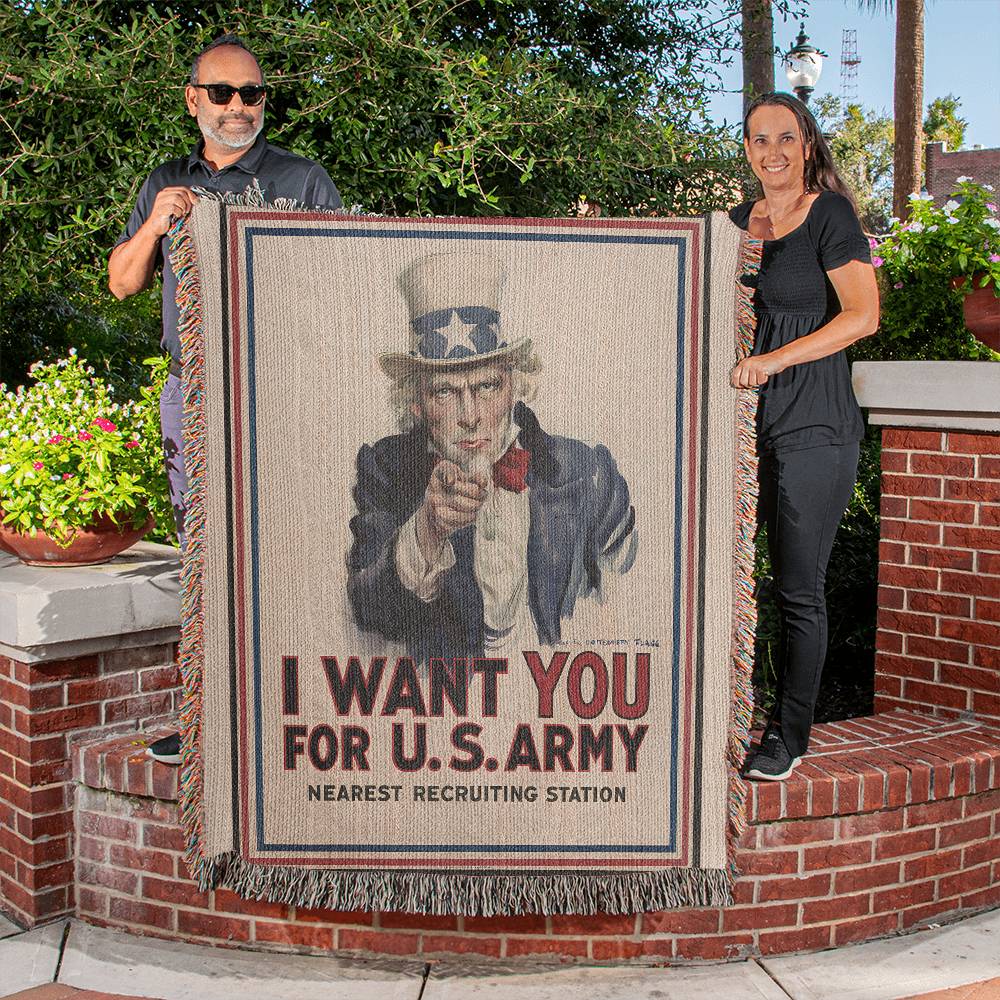 WW1 Propaganda Poster Uncle Sam Blanket 100 Percent Cotton Throw Blanket 100% Cotton 50x60" James Montgomery Flagg I Want You for U.S. Army