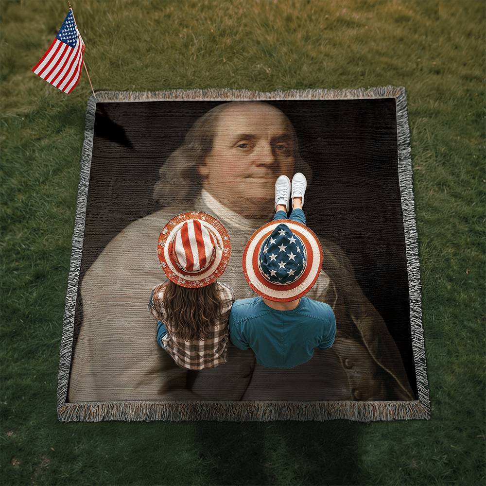 Ben Franklin Portrait Blanket 100 Percent Cotton Throw Blanket 100% Cotton 50x60" Fine Art Joseph-Siffred Duplessis Painting