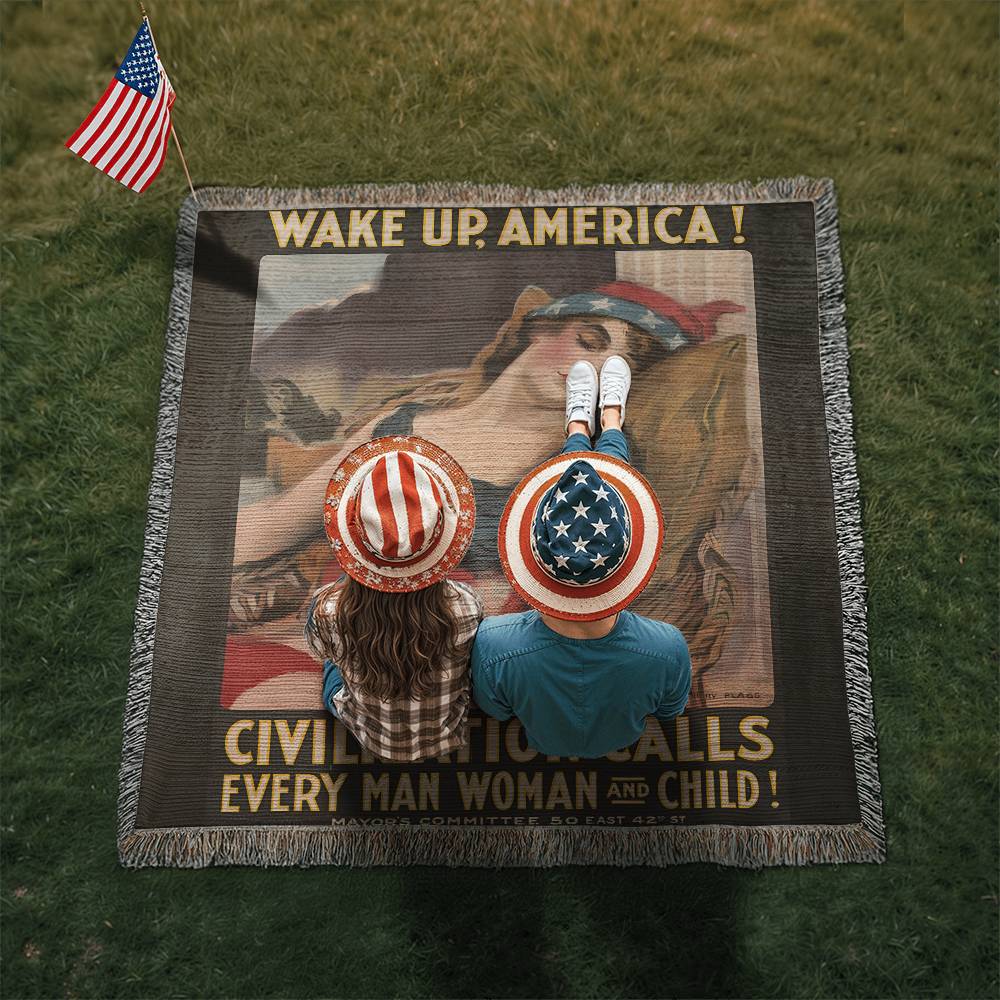 WW1 Propaganda Poster Blanket 100 Percent Cotton Throw Blanket 100% Cotton 50x60" Wake Up America Civilization Calls