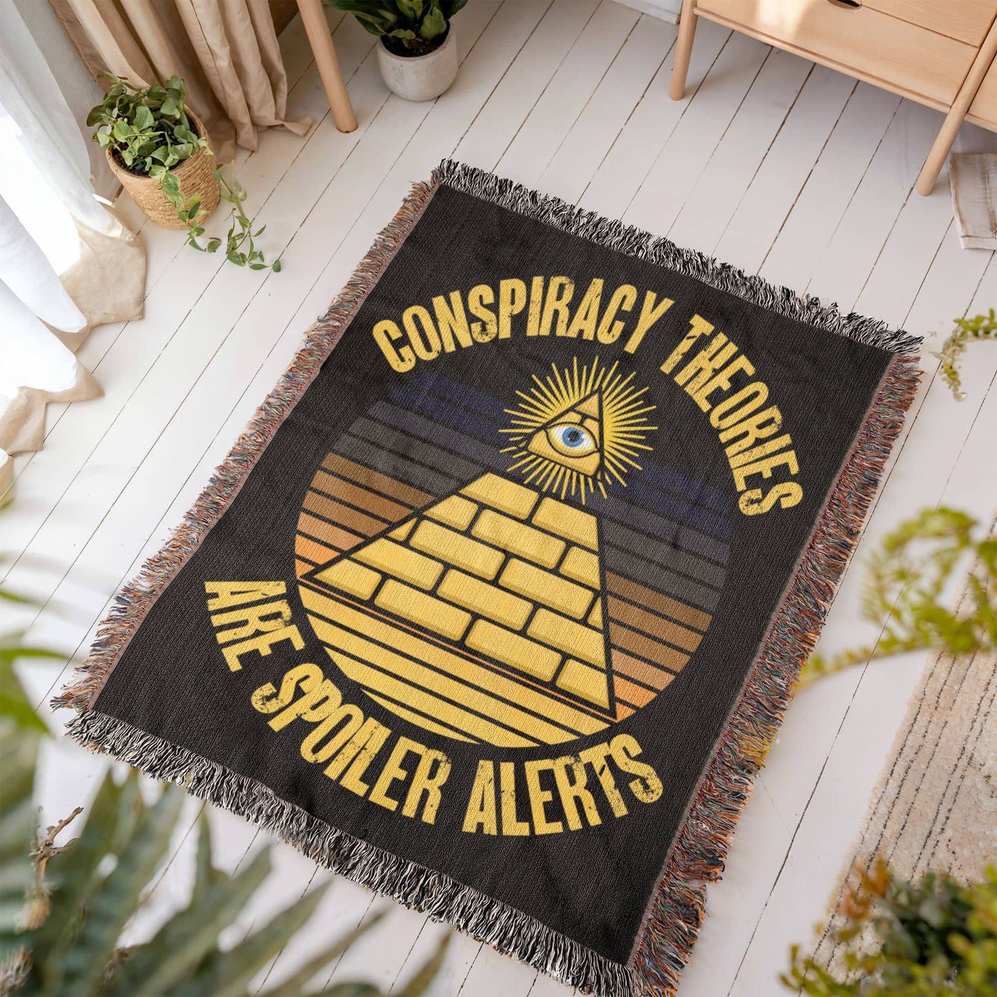 Conspiracy Theories Are Spoiler Alerts Blanket 100 Percent Cotton Throw Blanket 100% Cotton 50x60" Funny Conspiracy Realist Pyramid Illuminati Graphic Funny Gifts for Conspiracy Theorists