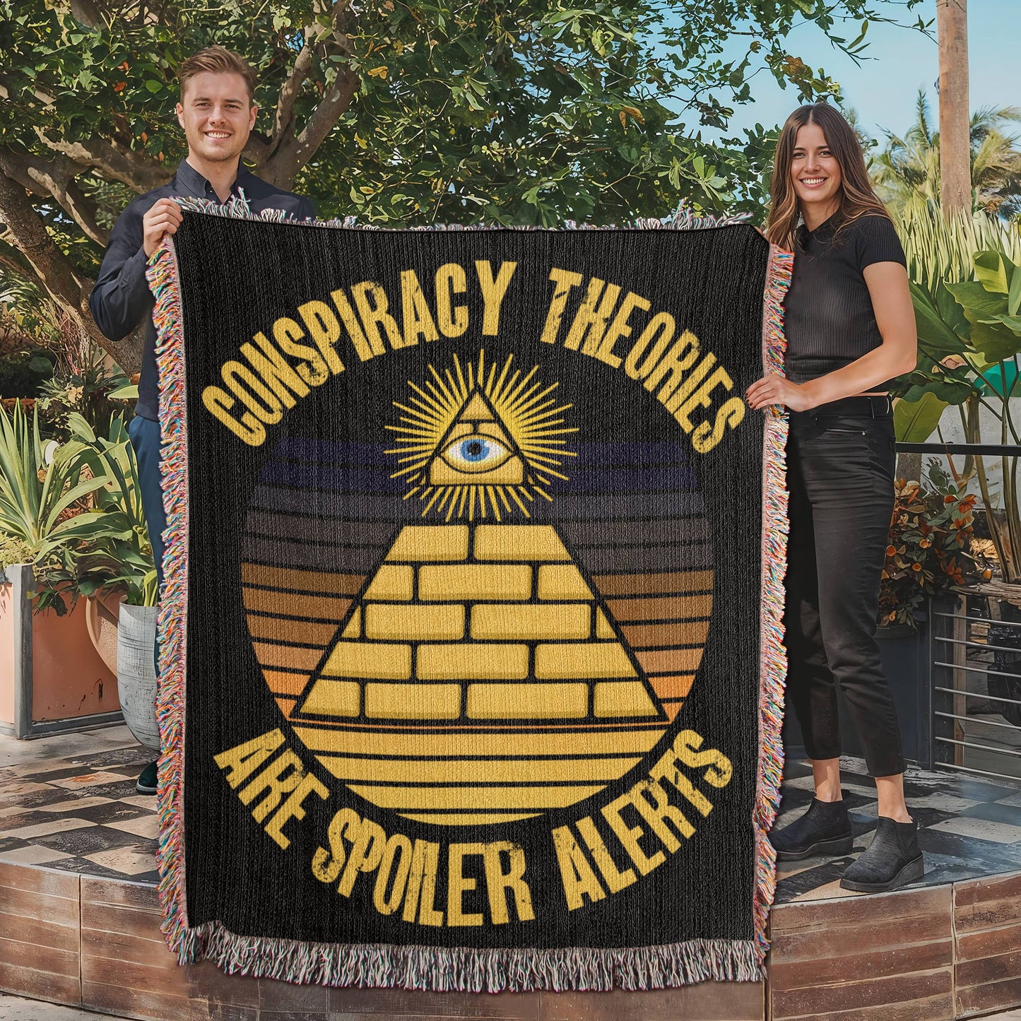 Conspiracy Theories Are Spoiler Alerts Blanket 100 Percent Cotton Throw Blanket 100% Cotton 50x60" Funny Conspiracy Realist Pyramid Illuminati Graphic Funny Gifts for Conspiracy Theorists