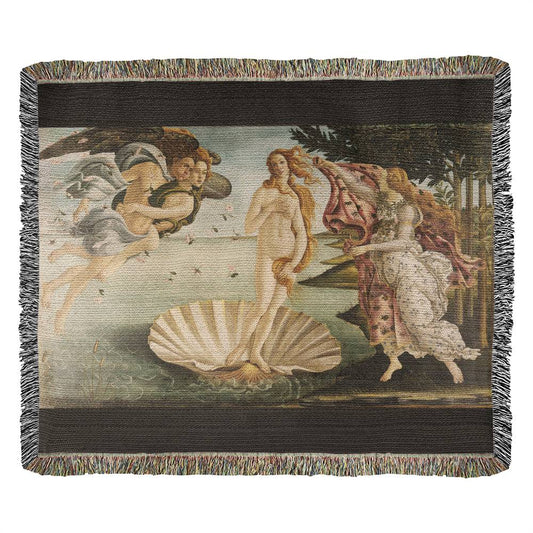 Botticelli The Birth of Venus 100 Percent Cotton Throw Blanket Woven Made in USA 50x60” Famous Painting Artwork Blanket