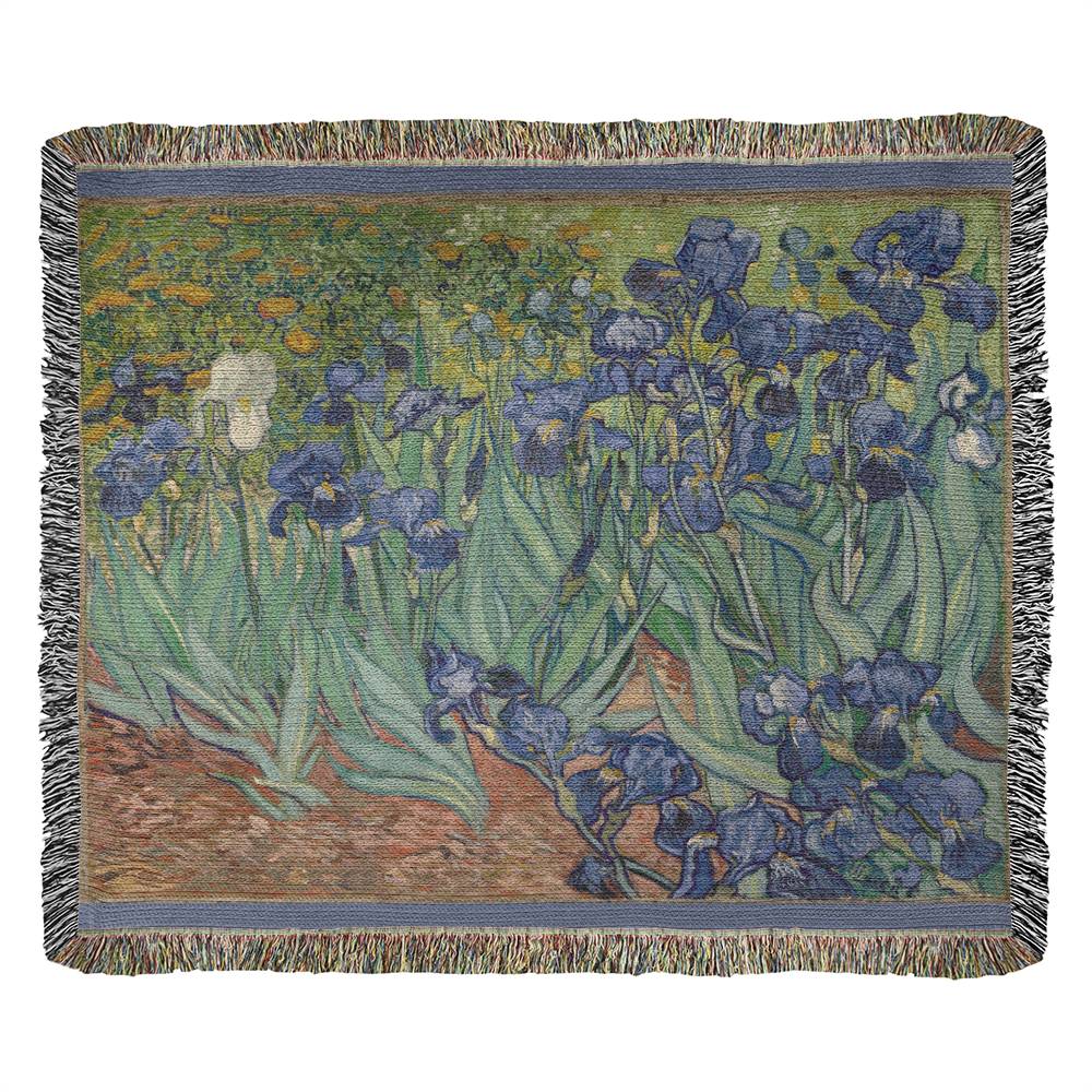 Vincent Van Gogh Irises 100 Percent Cotton Throw Blanket Woven Made in USA 50x60” Famous Painting Artwork Blanket