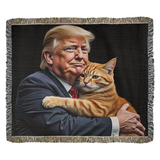 Donald Trump Holding Orange Cat Blanket 100 Percent Cotton Throw Blanket 100% Cotton 50x60" Funny Meme They're Eating the Cats Trump 2024