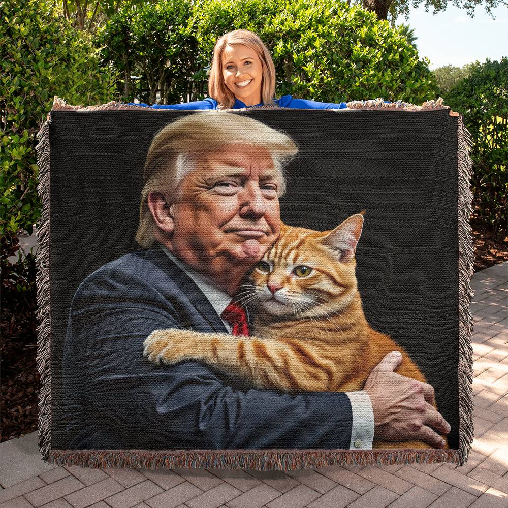 Donald Trump Holding Orange Cat Blanket 100 Percent Cotton Throw Blanket 100% Cotton 50x60" Funny Meme They're Eating the Cats Trump 2024