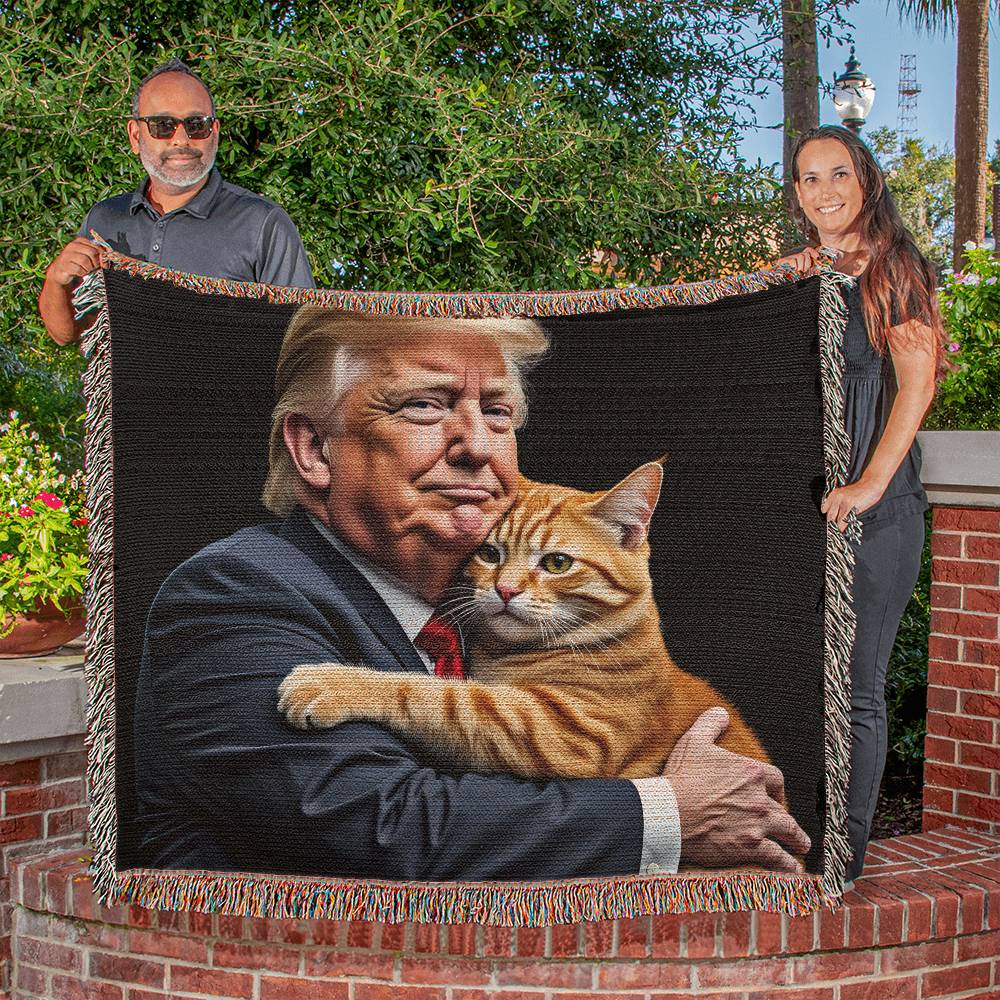 Donald Trump Holding Orange Cat Blanket 100 Percent Cotton Throw Blanket 100% Cotton 50x60" Funny Meme They're Eating the Cats Trump 2024