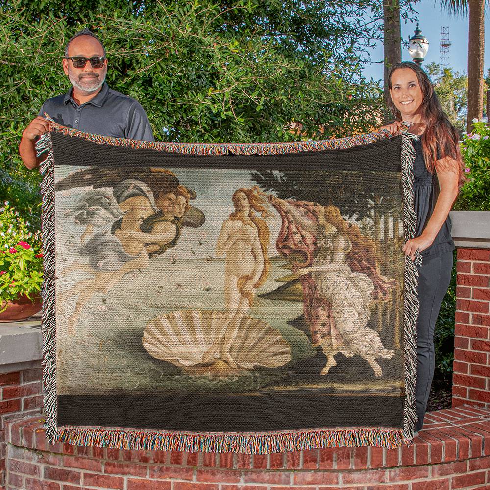 Botticelli The Birth of Venus 100 Percent Cotton Throw Blanket Woven Made in USA 50x60” Famous Painting Artwork Blanket