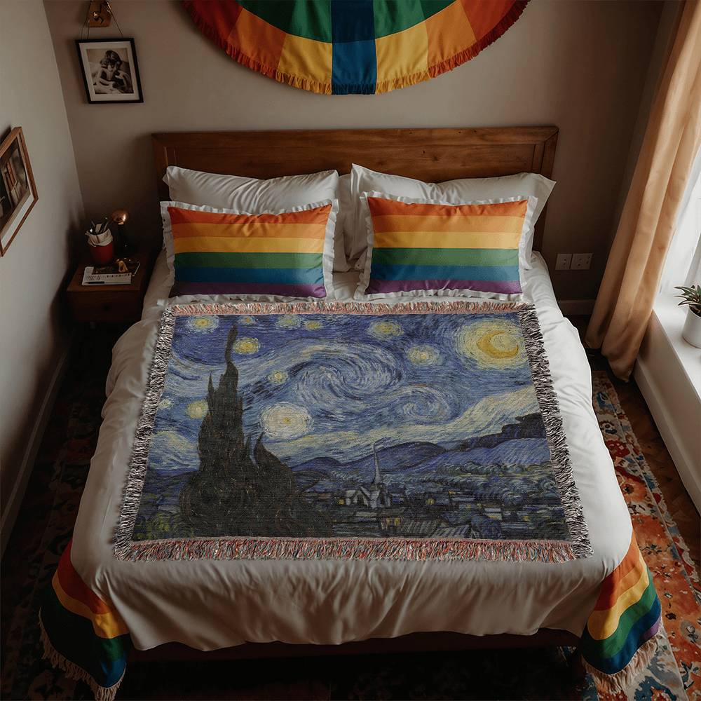 Starry Night Blanket 100 Percent Cotton Throw Blanket 100% Cotton 50x60" Fine Art Vincent Van Gogh Merch