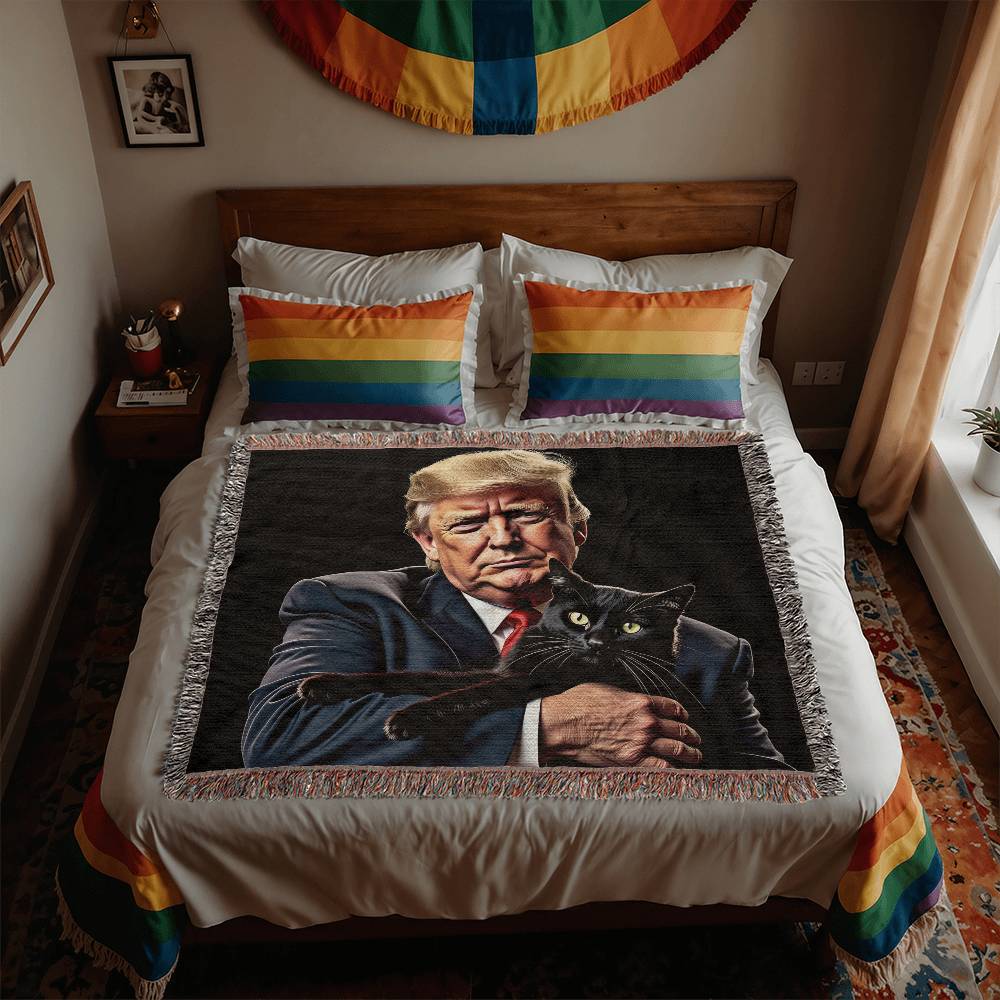 Donald Trump Holding Cat Blanket 100 Percent Cotton Throw Blanket 100% Cotton 50x60" Funny Meme They're Eating the Cats Trump 2024